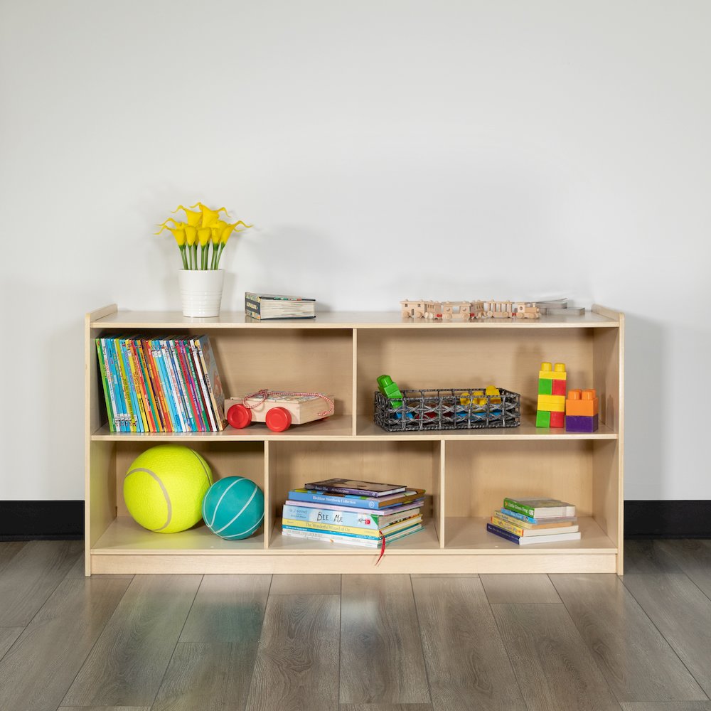 Wooden 5 Section School Classroom Storage Cabinet - 24"H x 48"L (Natural). Picture 3