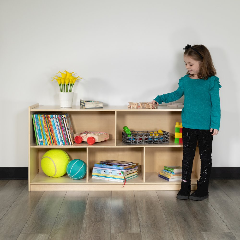 Wooden 5 Section School Classroom Storage Cabinet - 24"H x 48"L (Natural). Picture 2