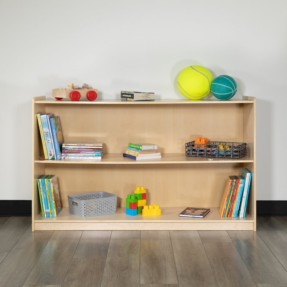 Wooden 2 Section School Classroom Storage Cabinet - 30"H x 48"L (Natural). Picture 3