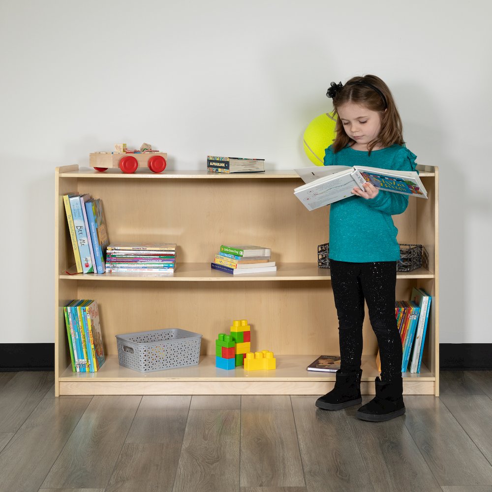Wooden 2 Section School Classroom Storage Cabinet - 30"H x 48"L (Natural). Picture 2