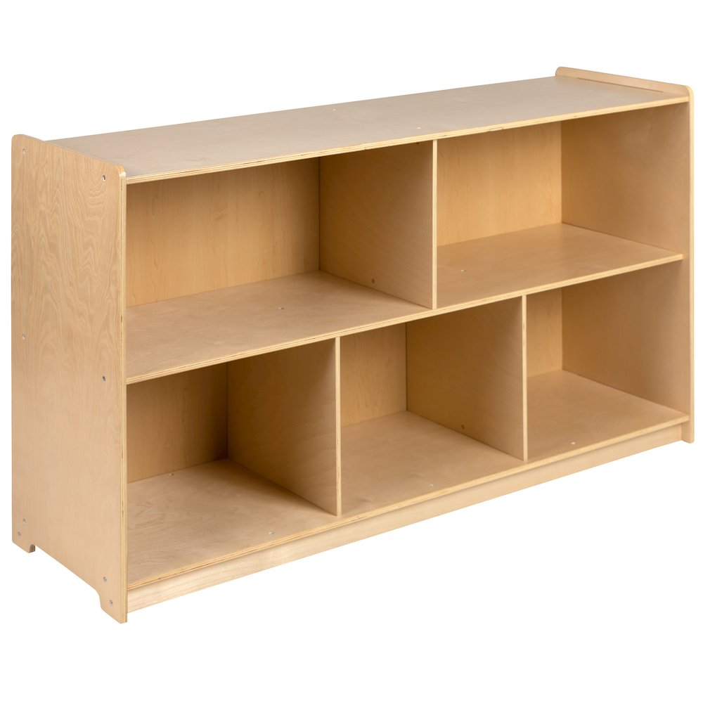 Wooden 5 Section School Classroom Storage Cabinet - 30"H x 48"L (Natural). Picture 1