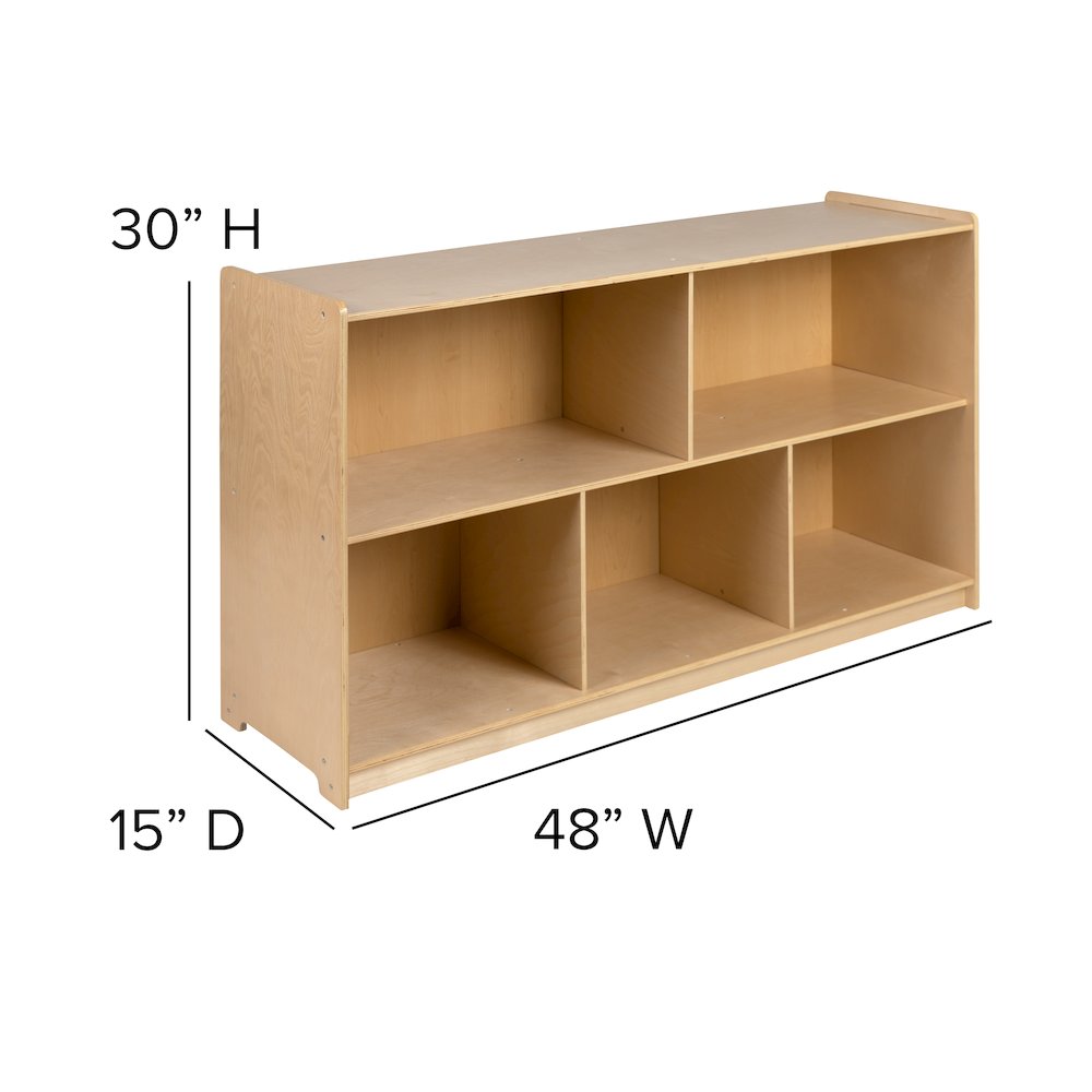 Wooden 5 Section School Classroom Storage Cabinet - 30"H x 48"L (Natural). Picture 7