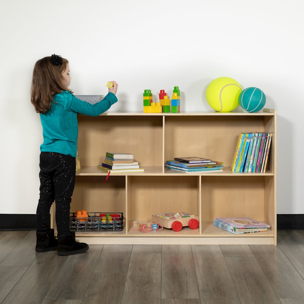 Wooden 5 Section School Classroom Storage Cabinet - 30"H x 48"L (Natural). Picture 2