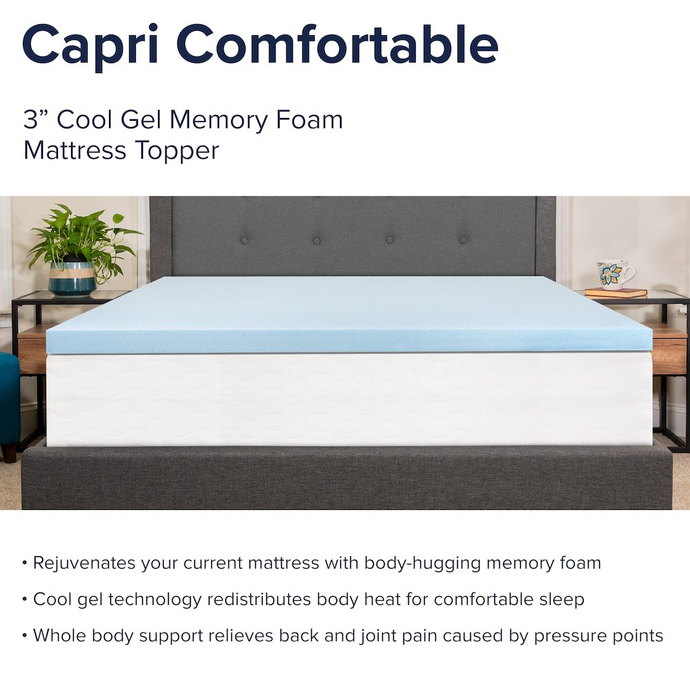 3 inch Cool Gel Mattress Topper with CertiPUR-US Certified Memory Foam - Twin. Picture 4