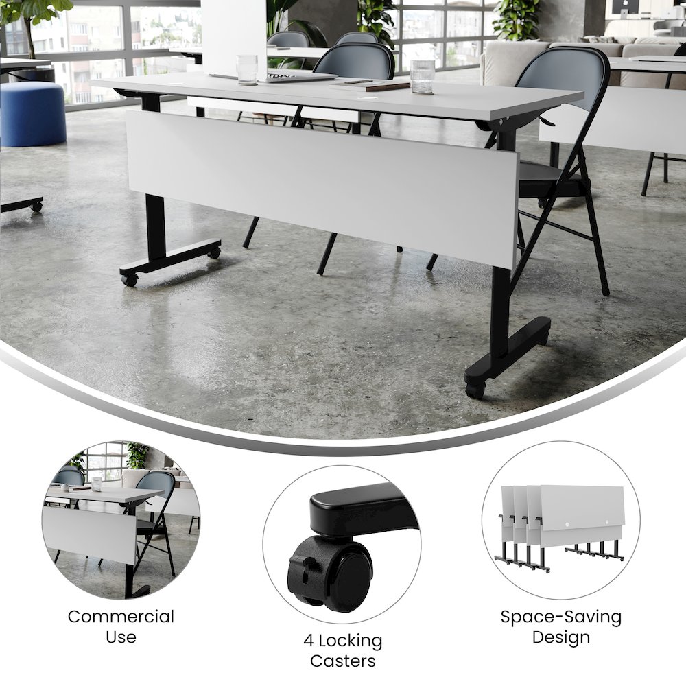 60" x 24" Nesting Flip Training Table with T-Legs, Modesty Panel, Gray Tabletop. Picture 4