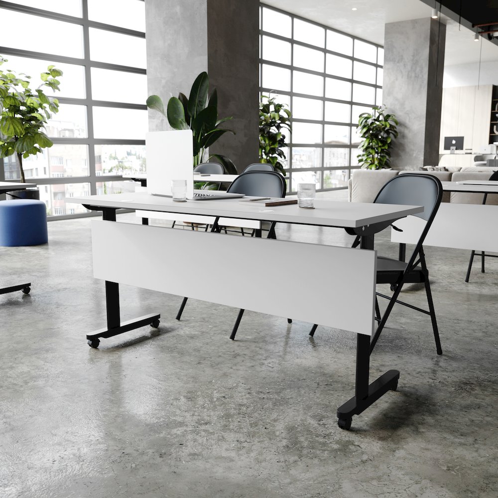 60" x 24" Nesting Flip Training Table with T-Legs, Modesty Panel, Gray Tabletop. Picture 3