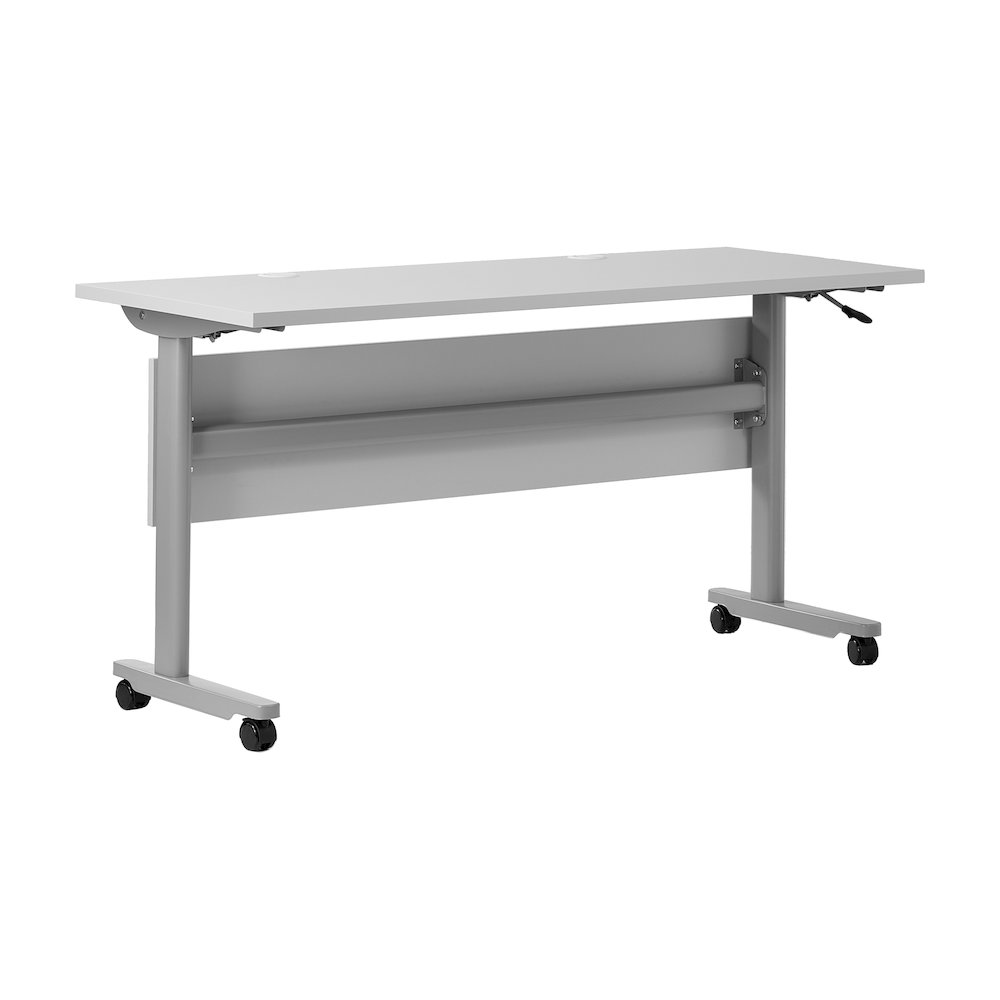 60" x 24" Nesting Flip Training Table with T-Legs, Modesty Panel, Gray Tabletop. Picture 1