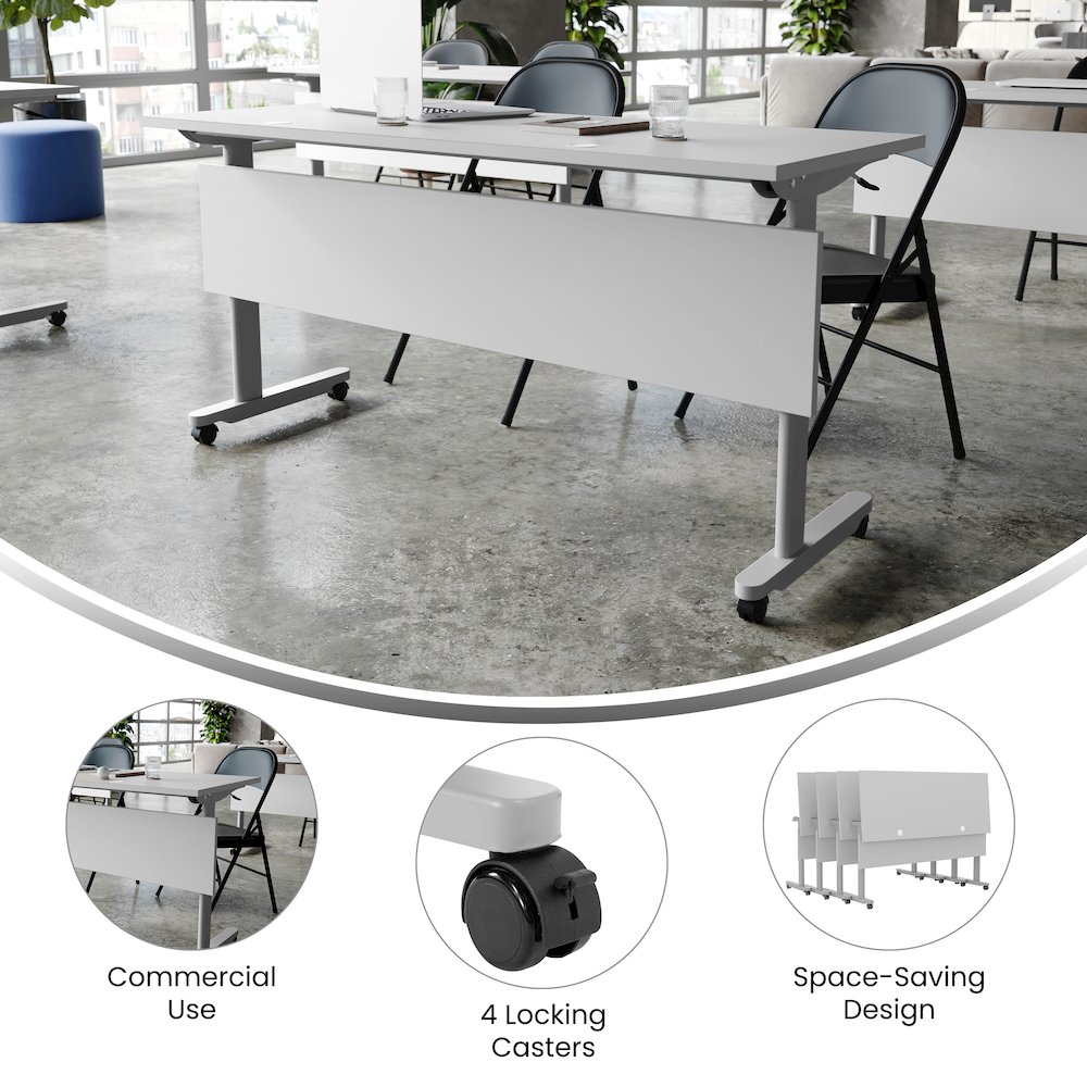 60" x 24" Nesting Flip Training Table with T-Legs, Modesty Panel, Gray Tabletop. Picture 4