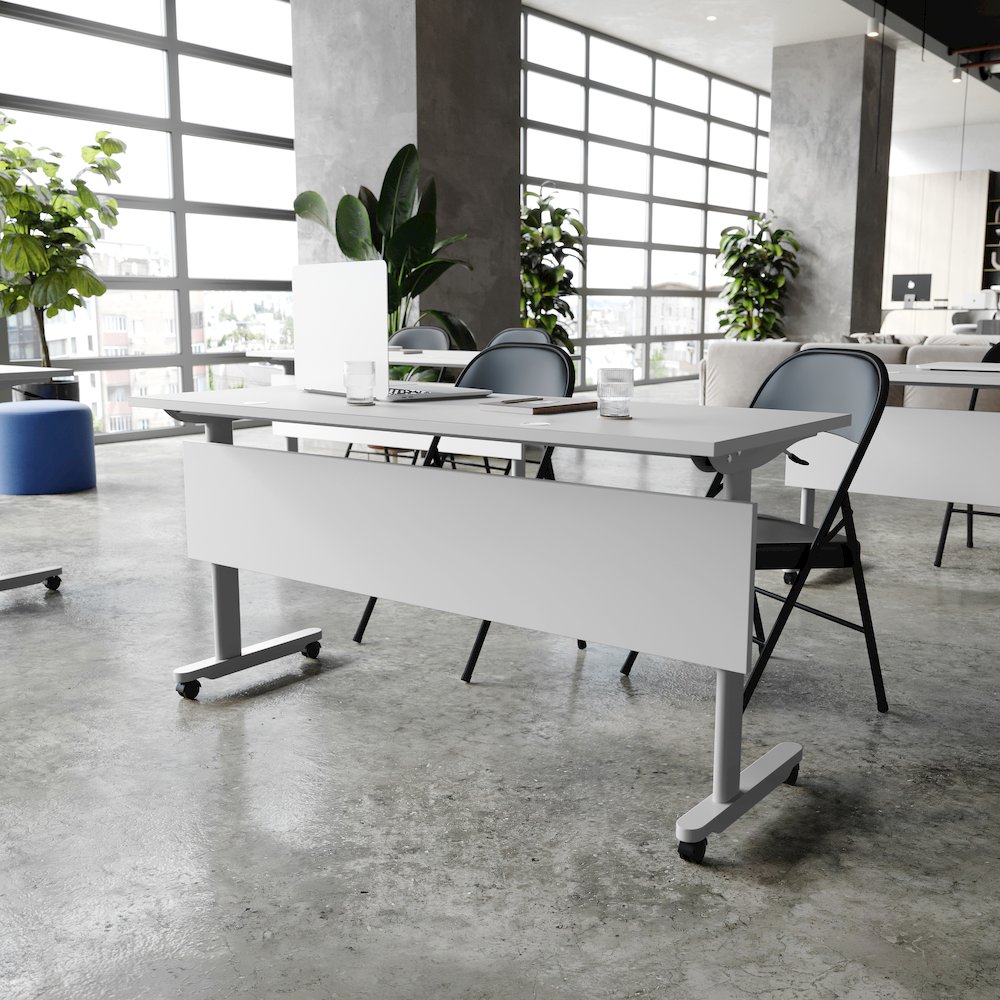 60" x 24" Nesting Flip Training Table with T-Legs, Modesty Panel, Gray Tabletop. Picture 3