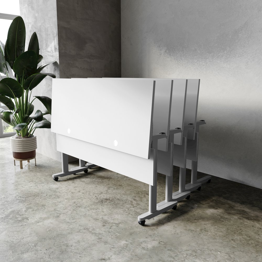 60" x 24" Nesting Flip Training Table with T-Legs, Modesty Panel, Gray Tabletop. Picture 6