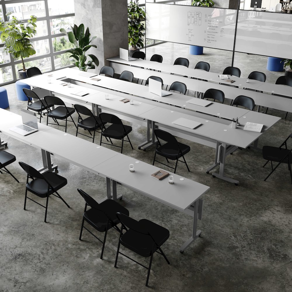 60" x 24" Nesting Flip Training Table with T-Legs, Modesty Panel, Gray Tabletop. Picture 7