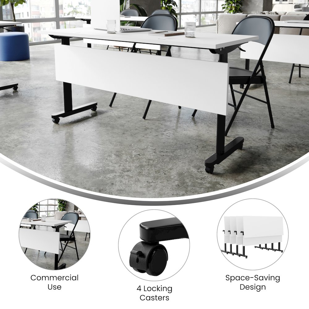 60" x 24" Nesting Flip Training Table with T-Legs, Modesty Panel, White Tabletop. Picture 4