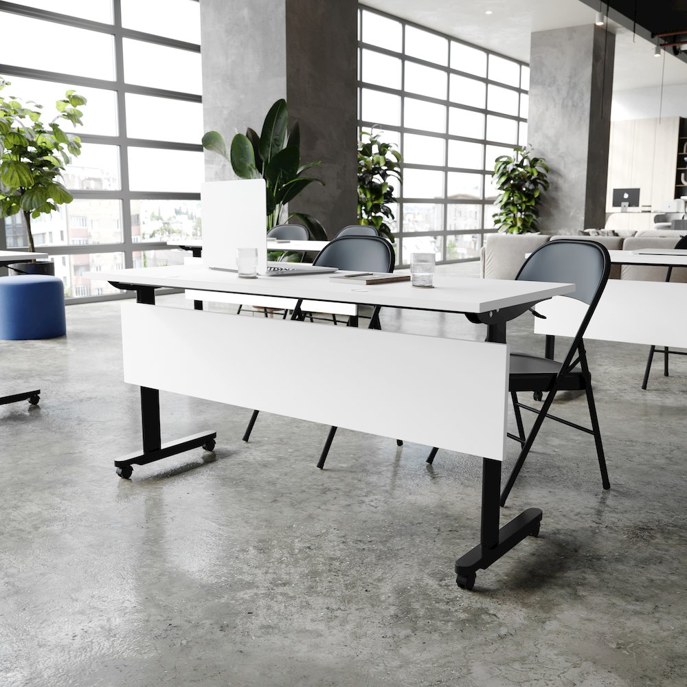 60" x 24" Nesting Flip Training Table with T-Legs, Modesty Panel, White Tabletop. Picture 3