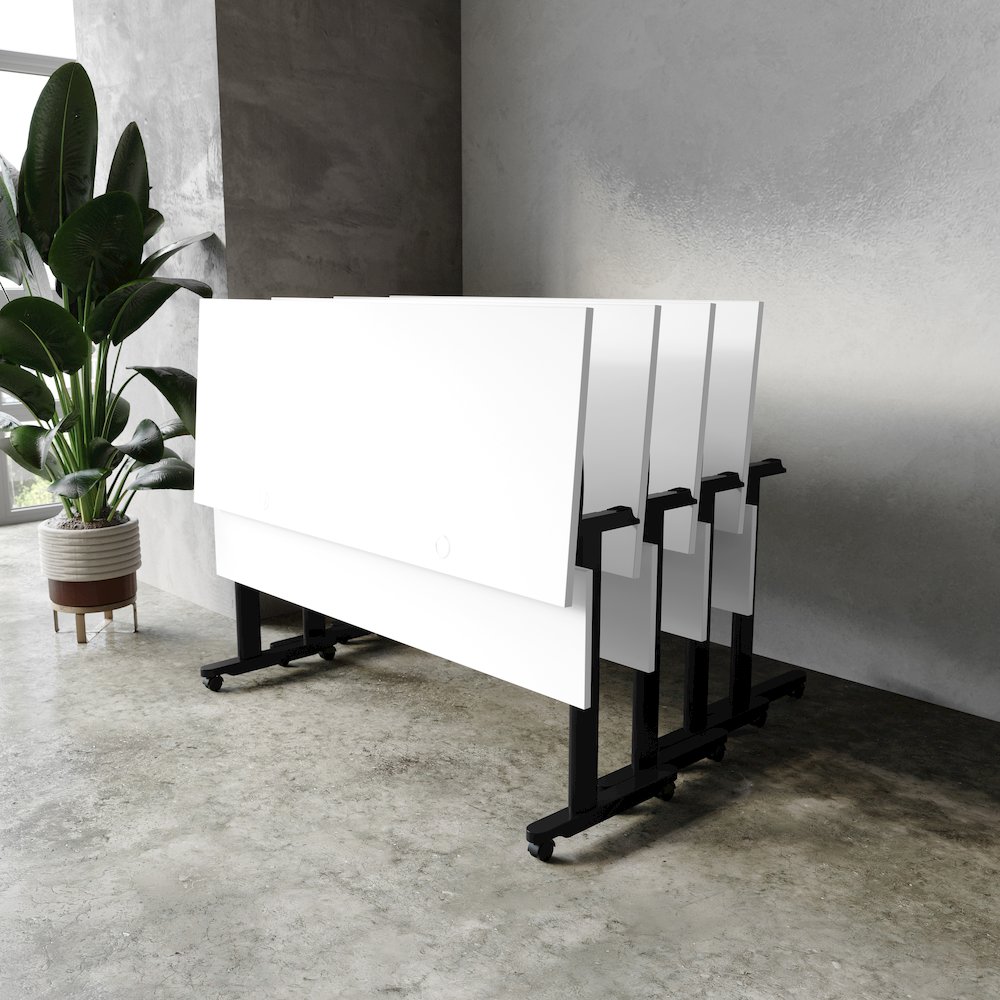 60" x 24" Nesting Flip Training Table with T-Legs, Modesty Panel, White Tabletop. Picture 6