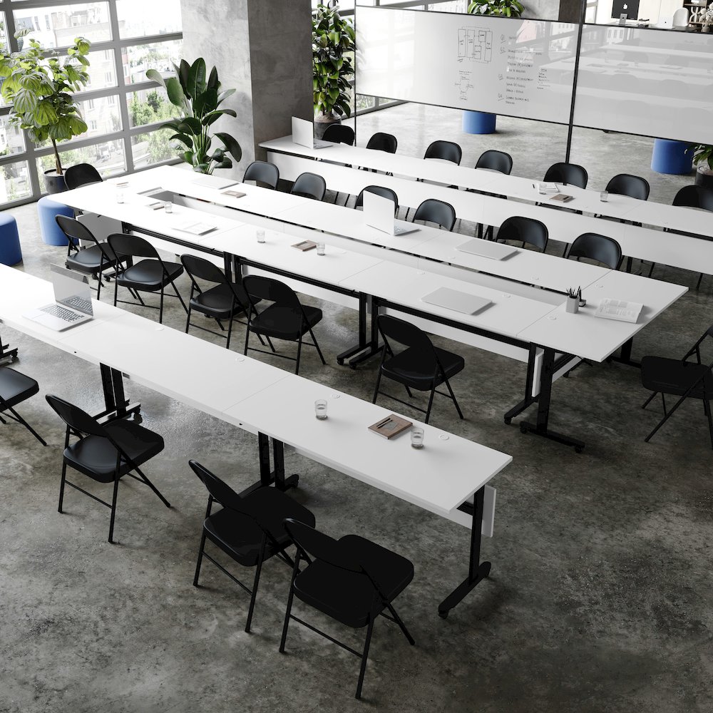 60" x 24" Nesting Flip Training Table with T-Legs, Modesty Panel, White Tabletop. Picture 7