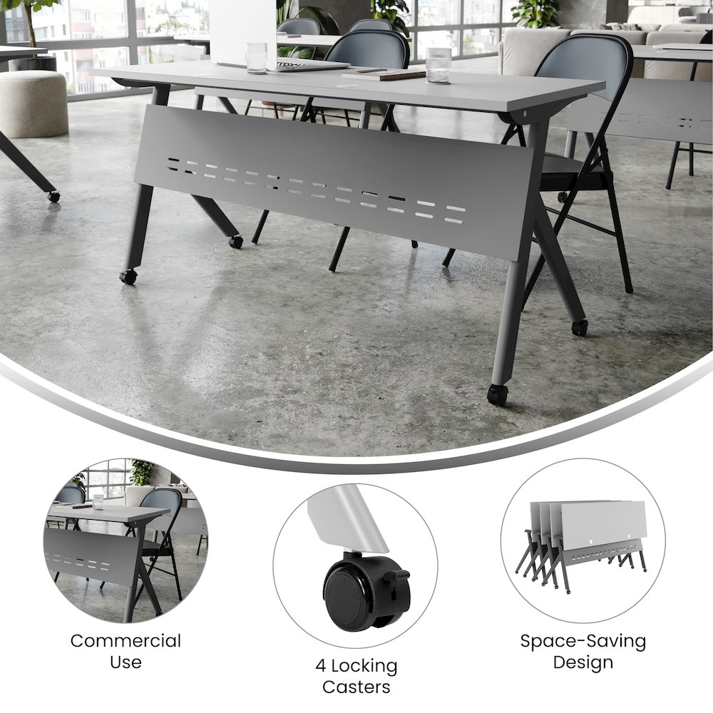60" x 24" Nesting Flip Training Table with Y-Legs, Modesty Panel, Gray Tabletop. Picture 4