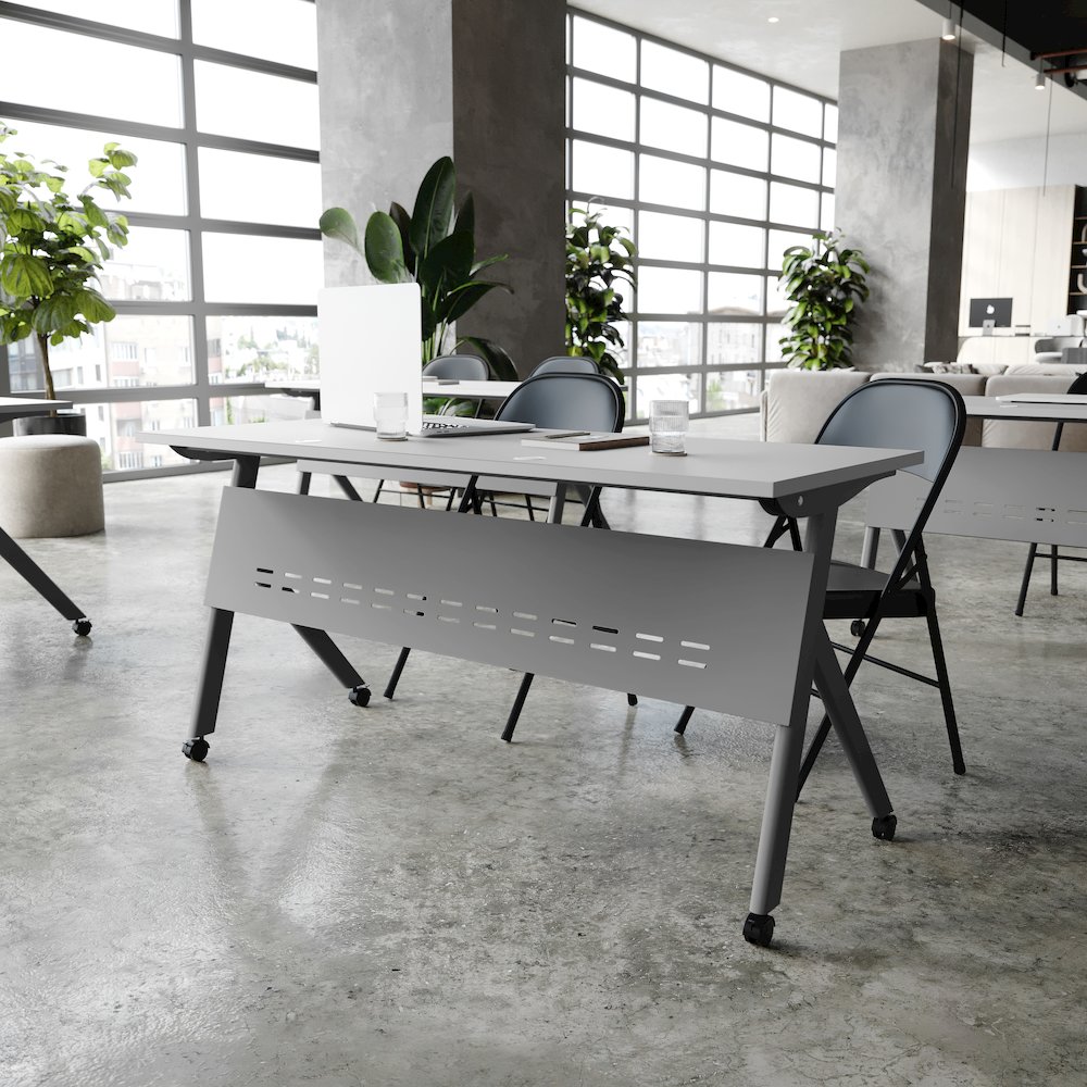 60" x 24" Nesting Flip Training Table with Y-Legs, Modesty Panel, Gray Tabletop. Picture 6