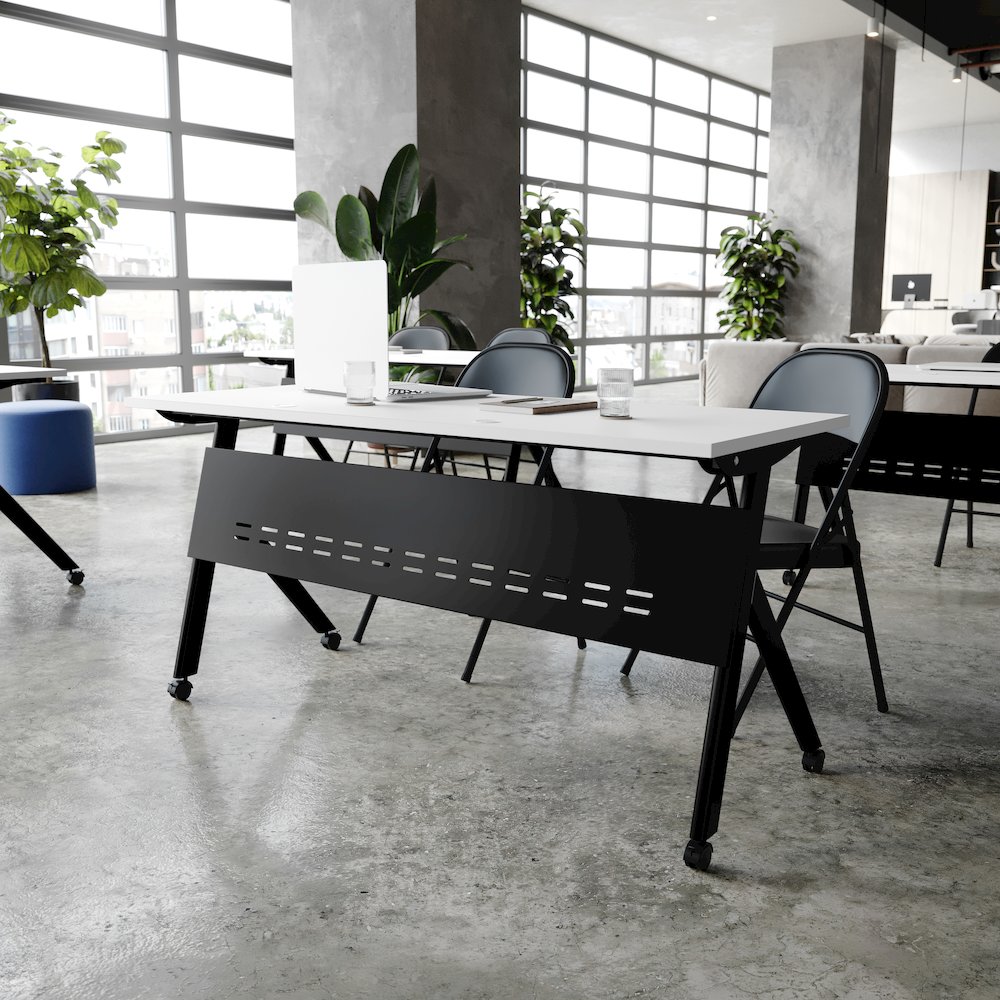 60" x 24" Nesting Flip Training Table with Y-Legs, Modesty Panel, White Tabletop. Picture 6