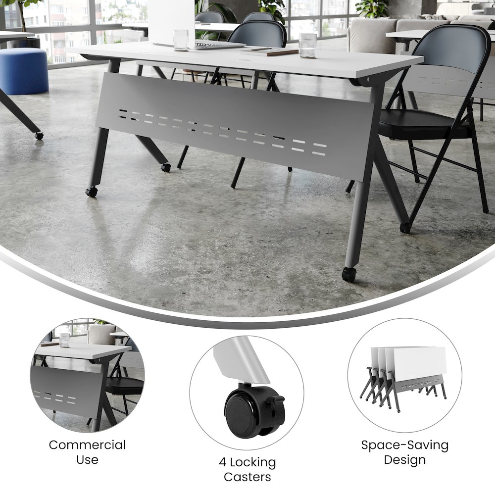 60" x 24" Nesting Flip Training Table with Y-Legs, Modesty Panel, White Tabletop. Picture 4
