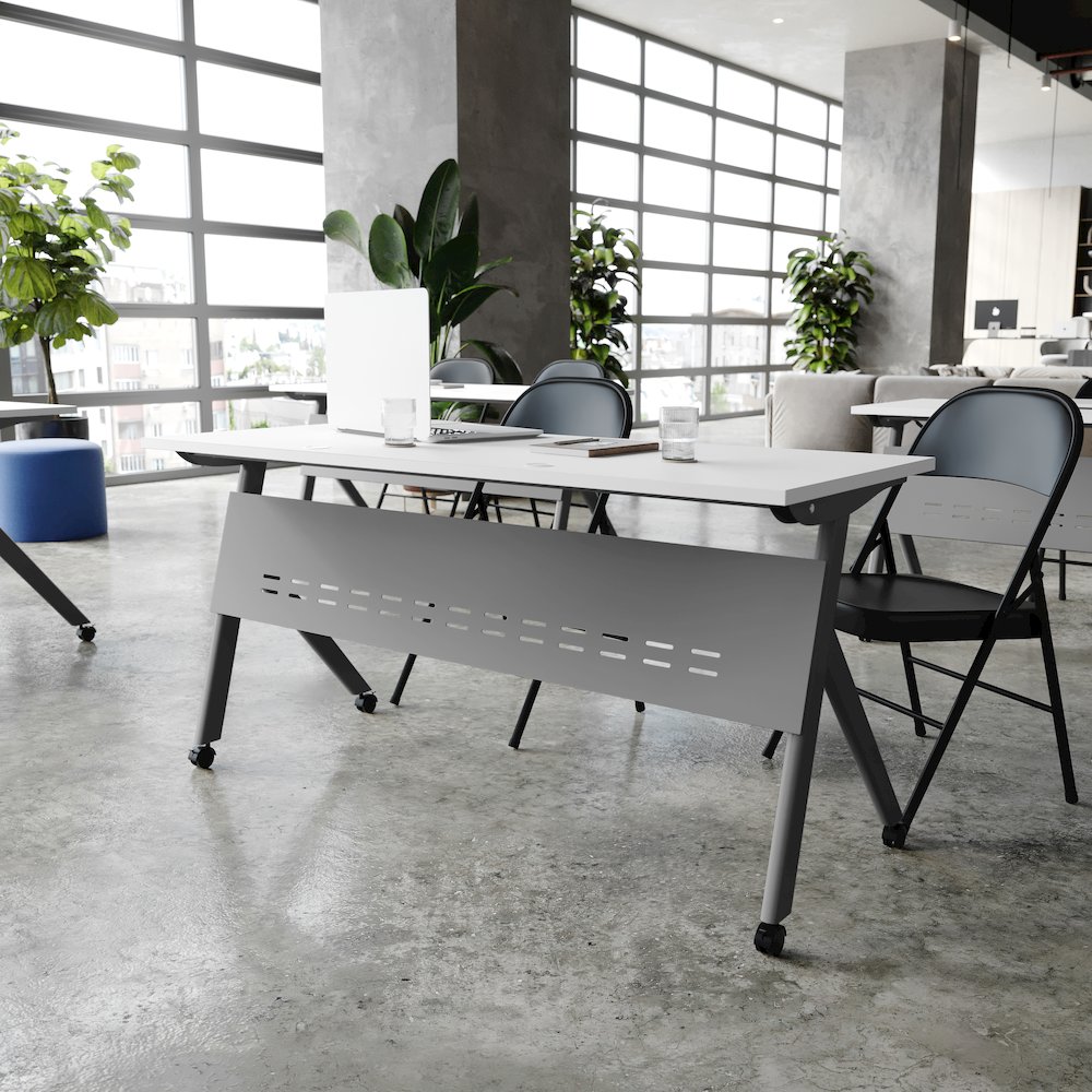60" x 24" Nesting Flip Training Table with Y-Legs, Modesty Panel, White Tabletop. Picture 6