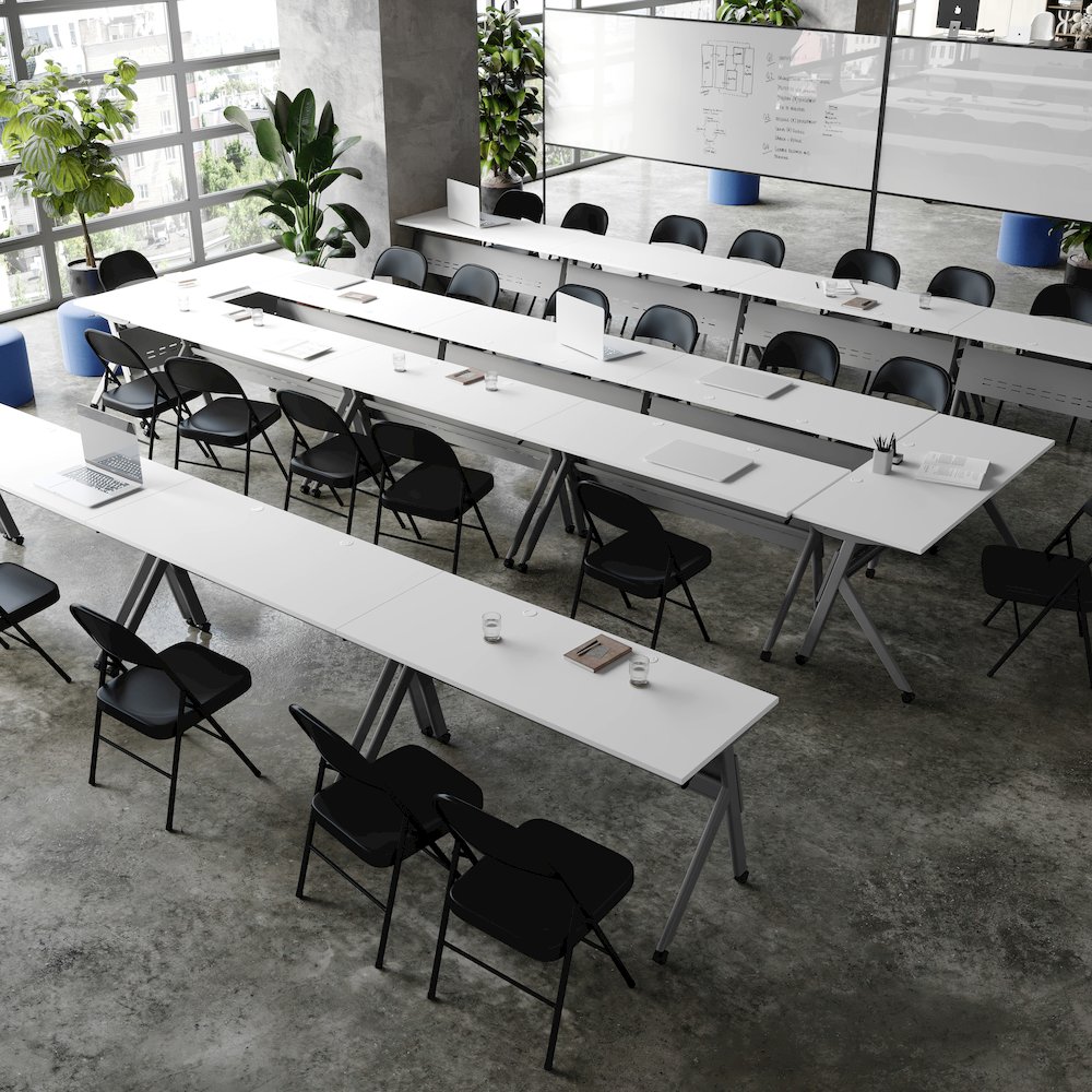 60" x 24" Nesting Flip Training Table with Y-Legs, Modesty Panel, White Tabletop. Picture 7