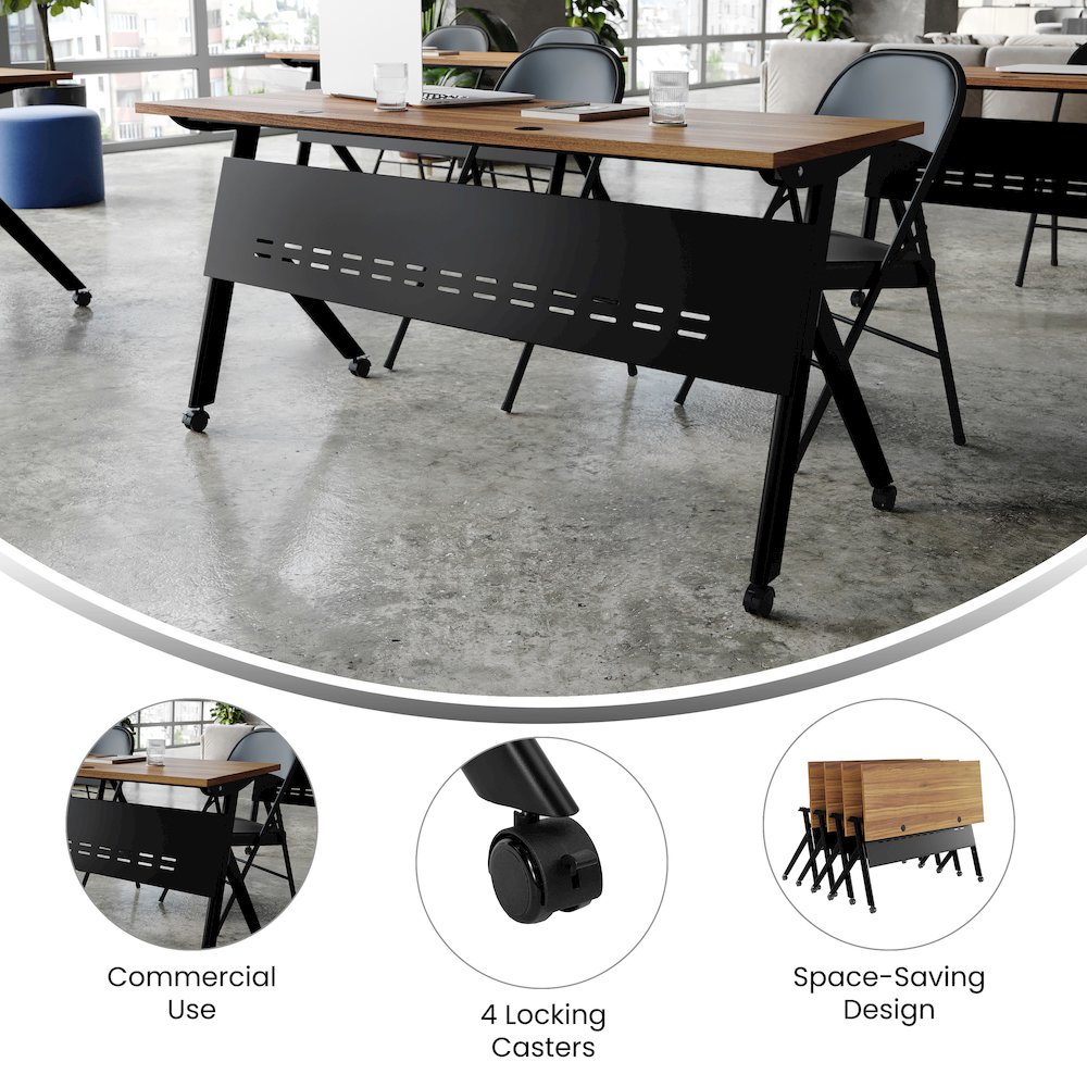 60"x 24" Nesting Flip Training Table with Y-Legs, Modesty Panel, Walnut Tabletop. Picture 4