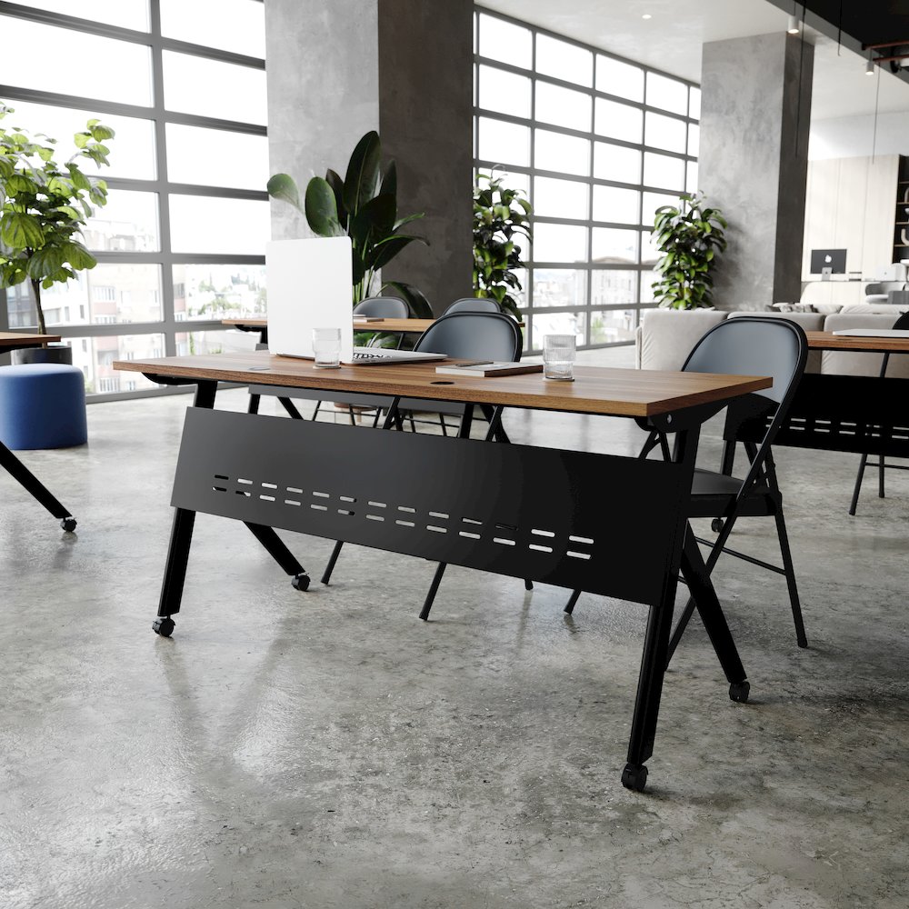 60"x 24" Nesting Flip Training Table with Y-Legs, Modesty Panel, Walnut Tabletop. Picture 3