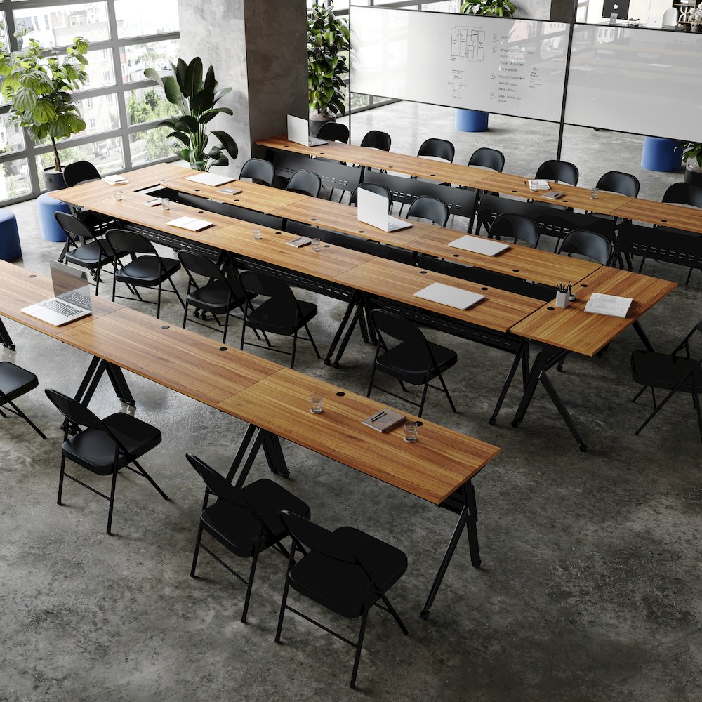 60"x 24" Nesting Flip Training Table with Y-Legs, Modesty Panel, Walnut Tabletop. Picture 7