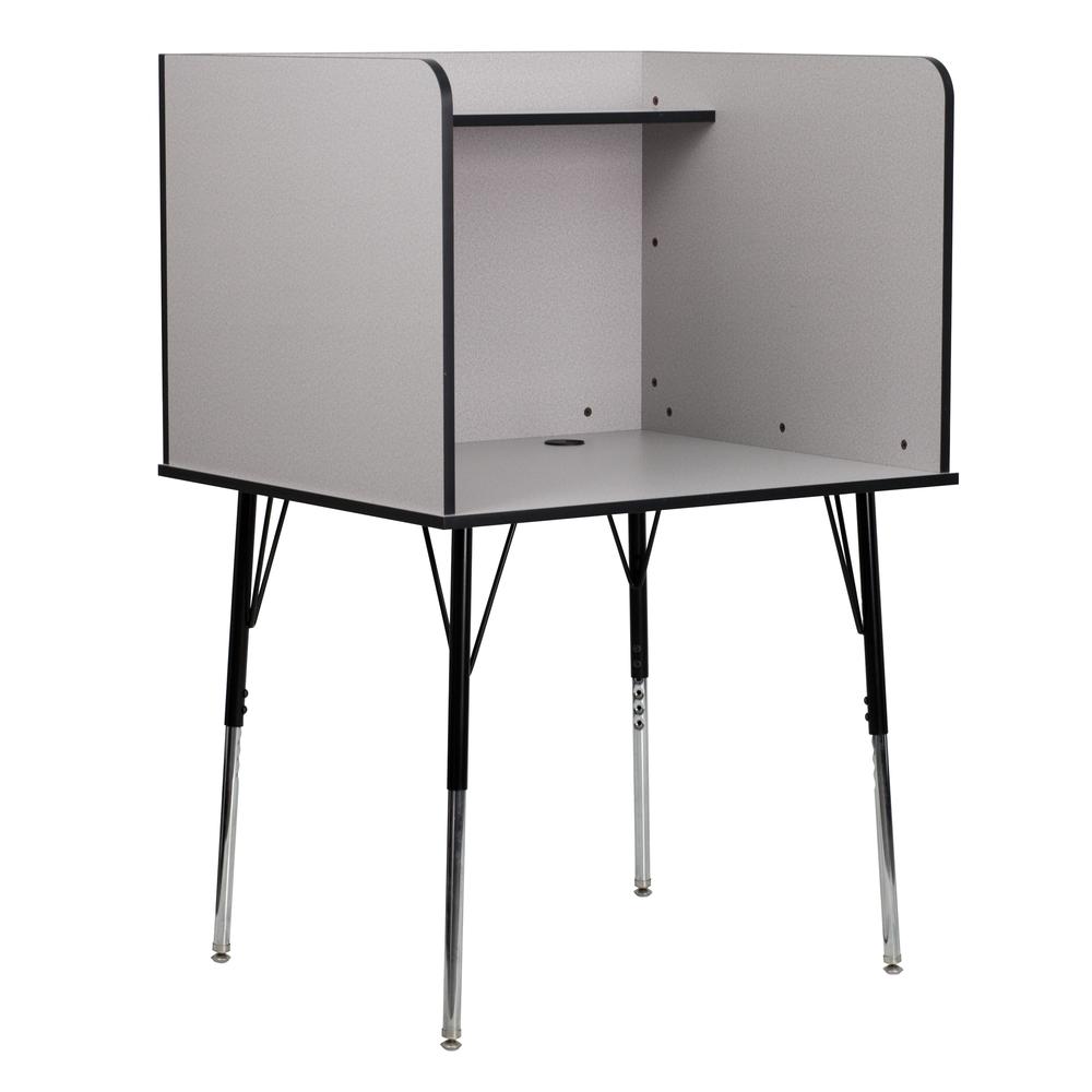 Study Carrel with Adjustable Legs and Top Shelf in Nebula Grey Finish. Picture 1