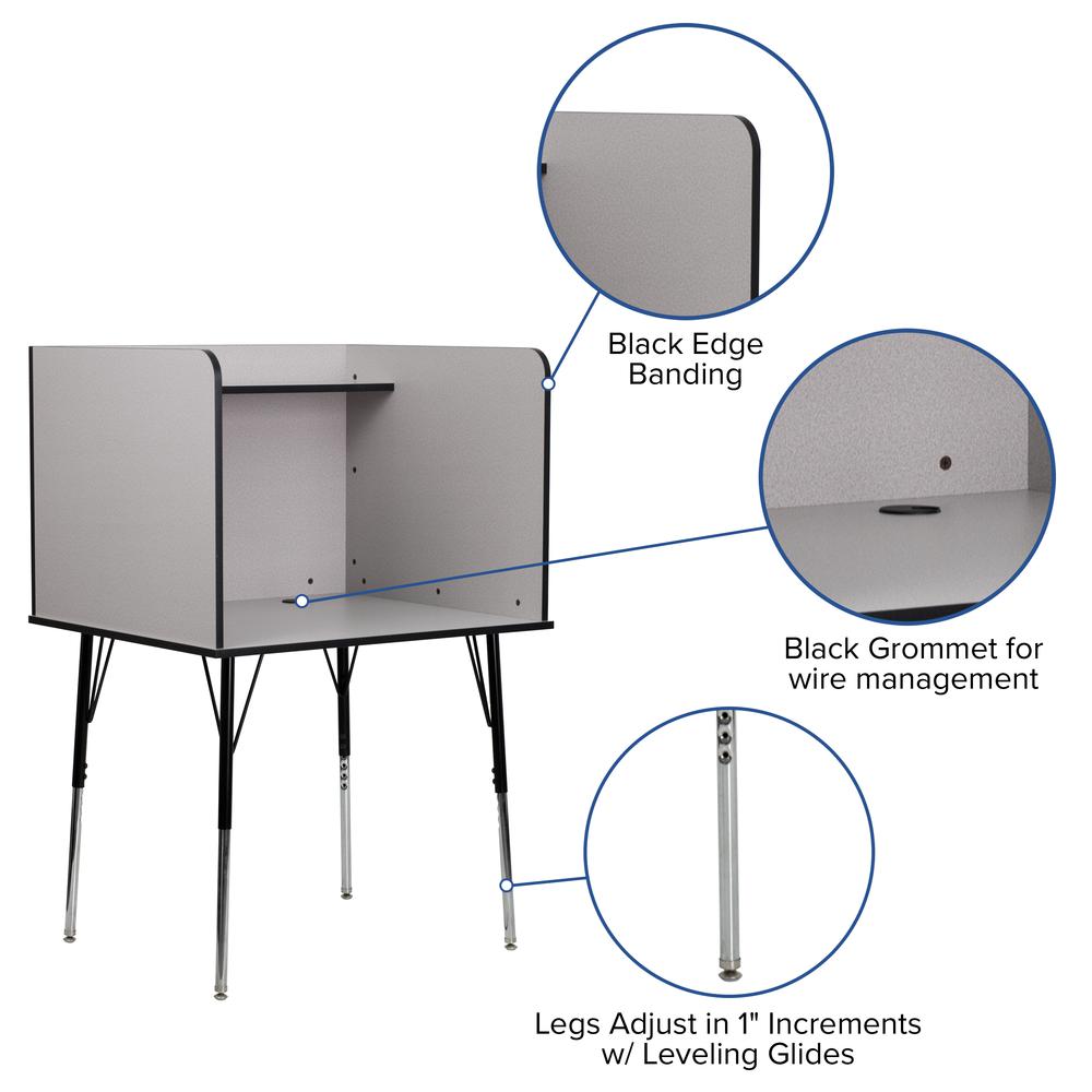 Study Carrel with Adjustable Legs and Top Shelf in Nebula Grey Finish. Picture 4