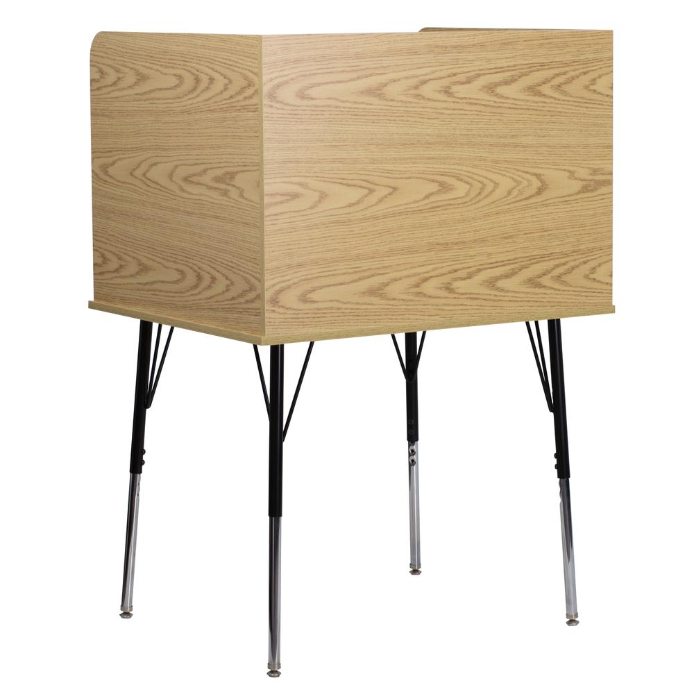 Study Carrel with Adjustable Legs and Top Shelf in Oak Finish. Picture 2