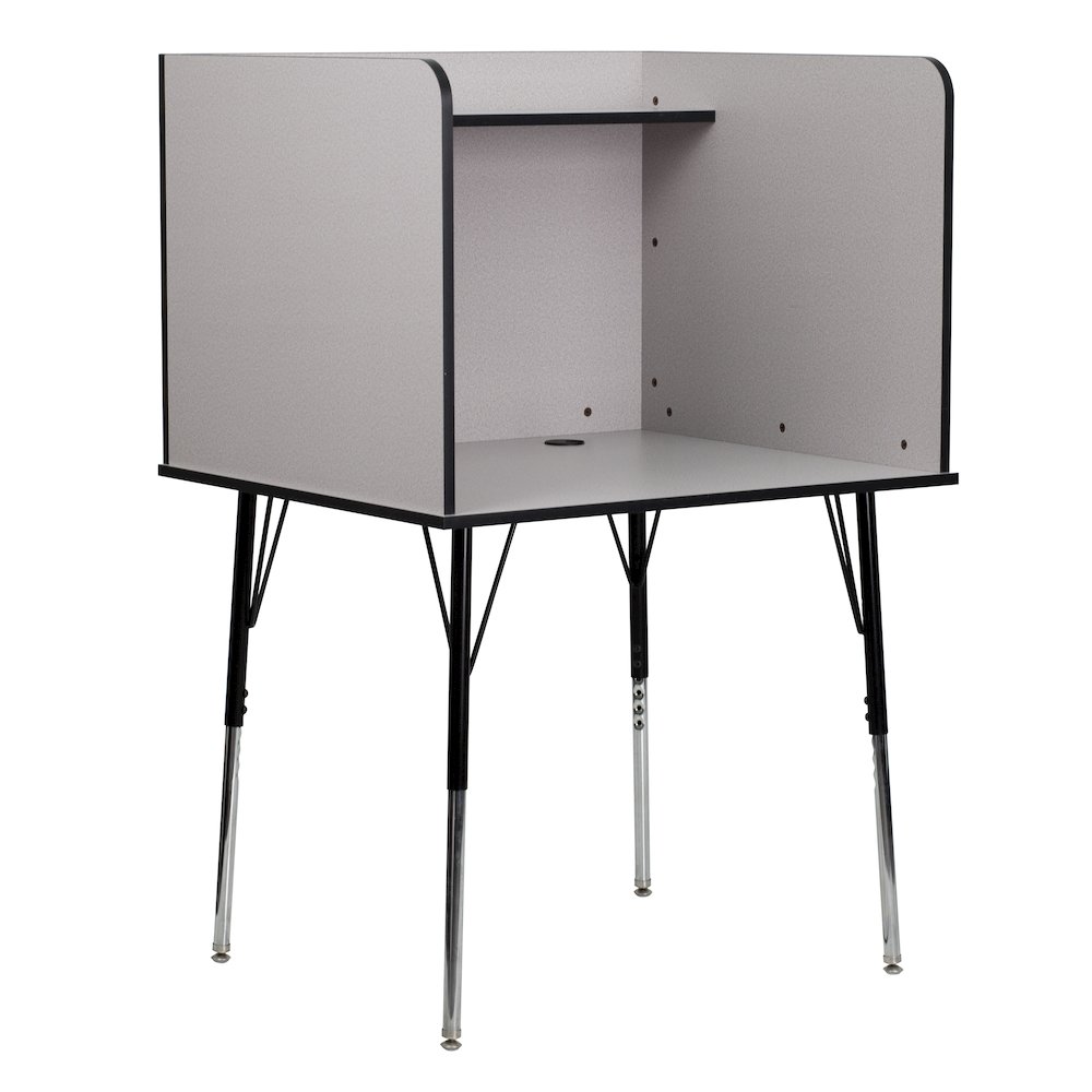 Stand-Alone Study Carrel with Top Shelf - Nebula Grey Finish. Picture 1