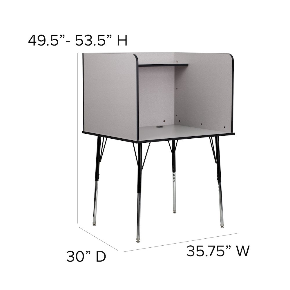 Stand-Alone Study Carrel with Top Shelf - Nebula Grey Finish. Picture 6