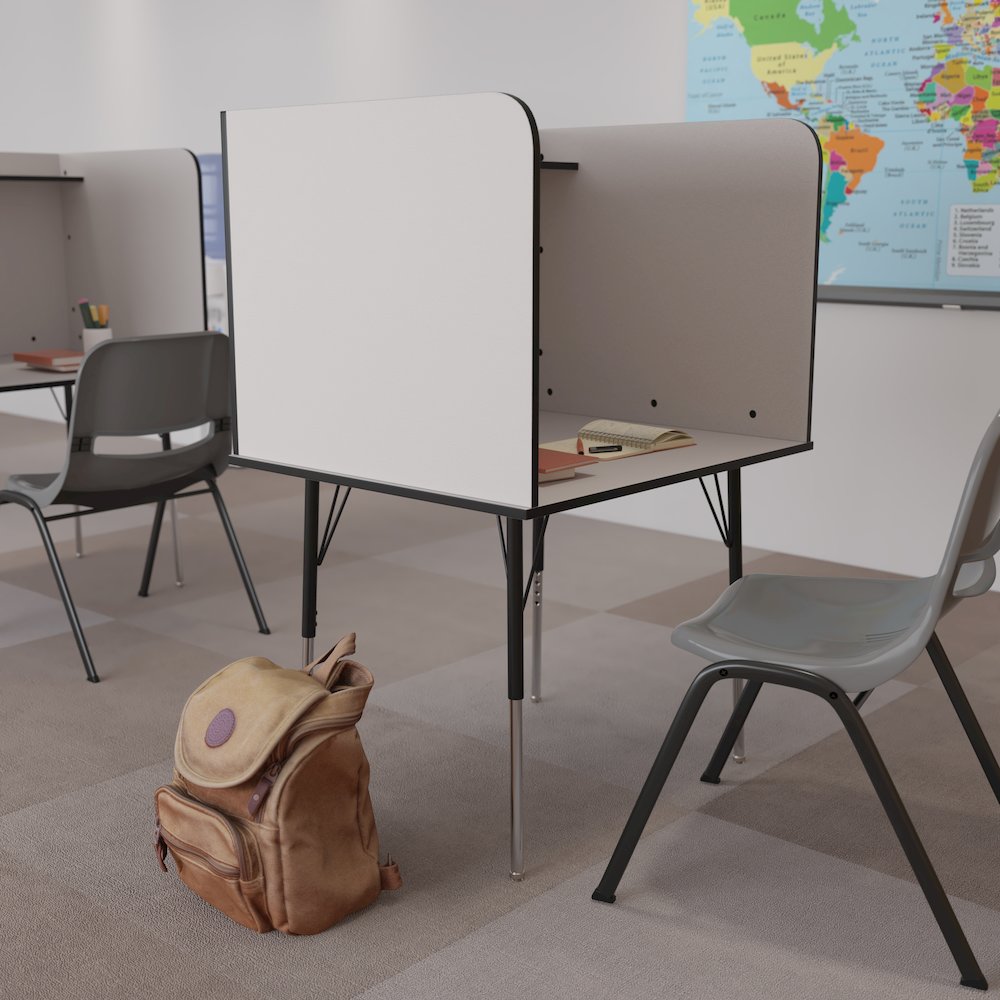 Stand-Alone Study Carrel with Top Shelf - Nebula Grey Finish. Picture 2