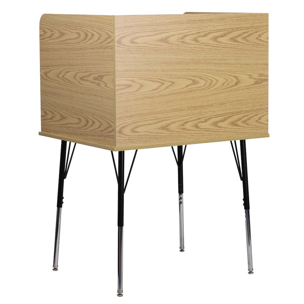 Stand-Alone Study Carrel with Top Shelf - Oak Finish. Picture 7