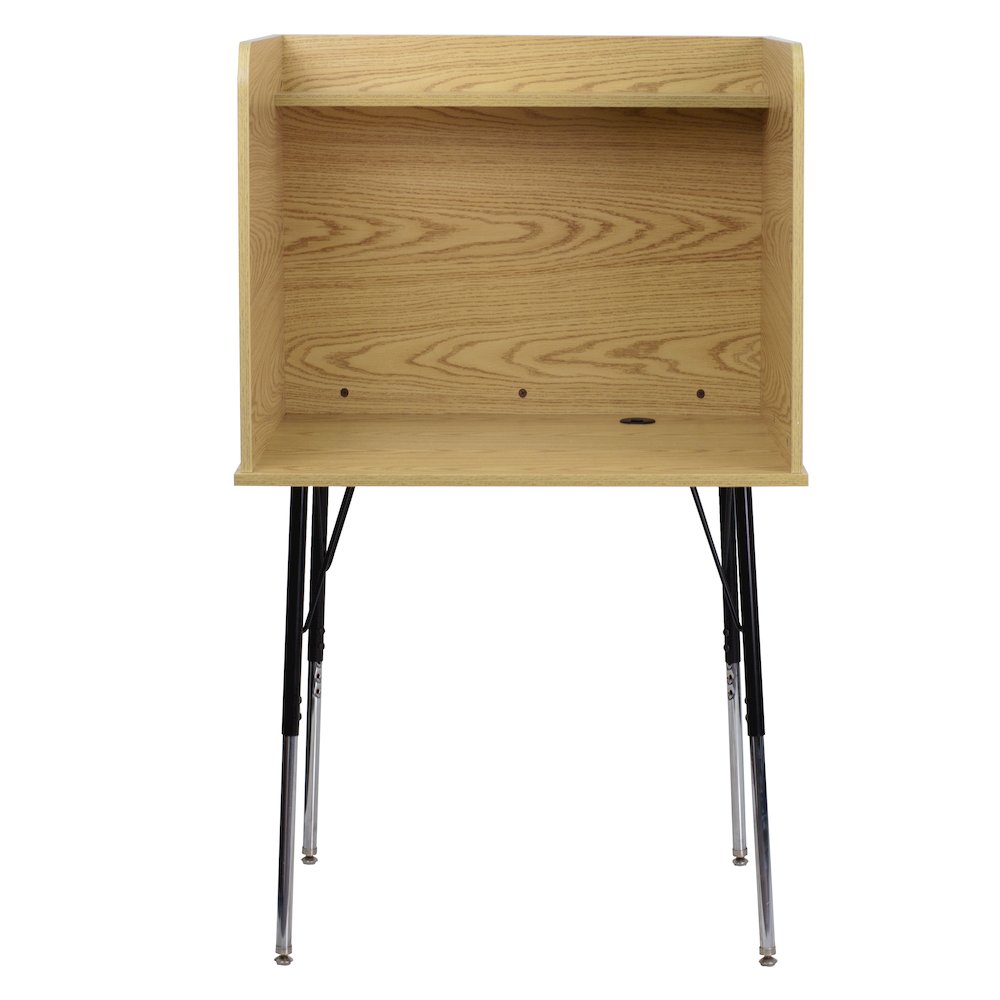 Stand-Alone Study Carrel with Top Shelf - Oak Finish. Picture 8