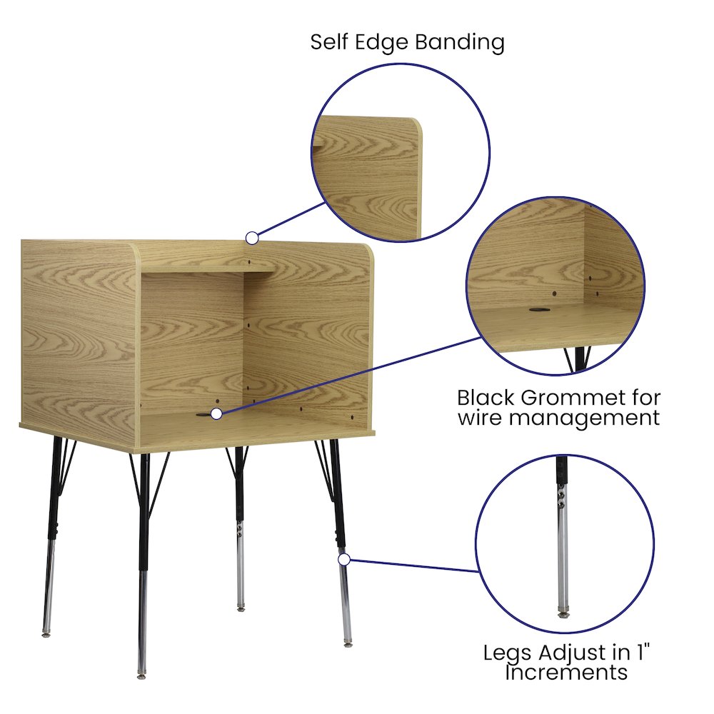 Stand-Alone Study Carrel with Top Shelf - Oak Finish. Picture 5