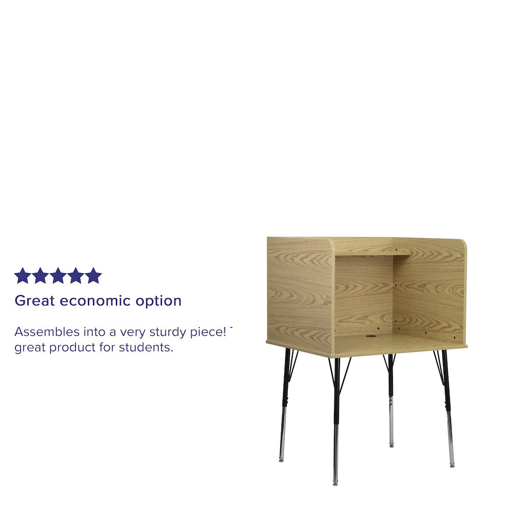 Stand-Alone Study Carrel with Top Shelf - Oak Finish. Picture 4