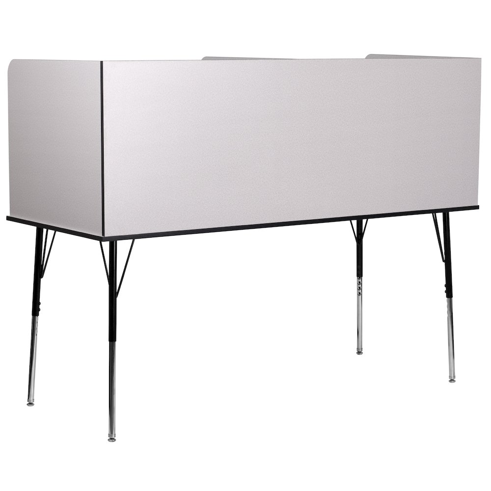 Stand-Alone Double Study Carrel with Top Shelf - Nebula Grey Finish. Picture 6