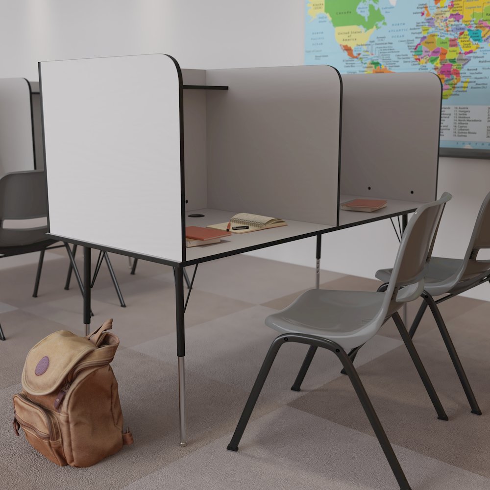 Stand-Alone Double Study Carrel with Top Shelf - Nebula Grey Finish. Picture 2