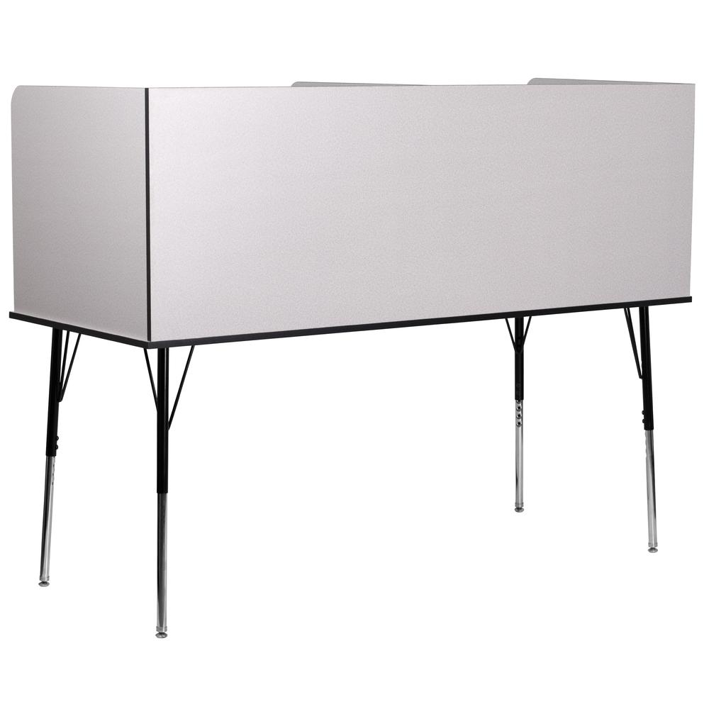 Stand-Alone Double Study Carrel with Top Shelf - Height Adjustable Legs and Wire Management Grommet - Nebula Grey Finish. Picture 2