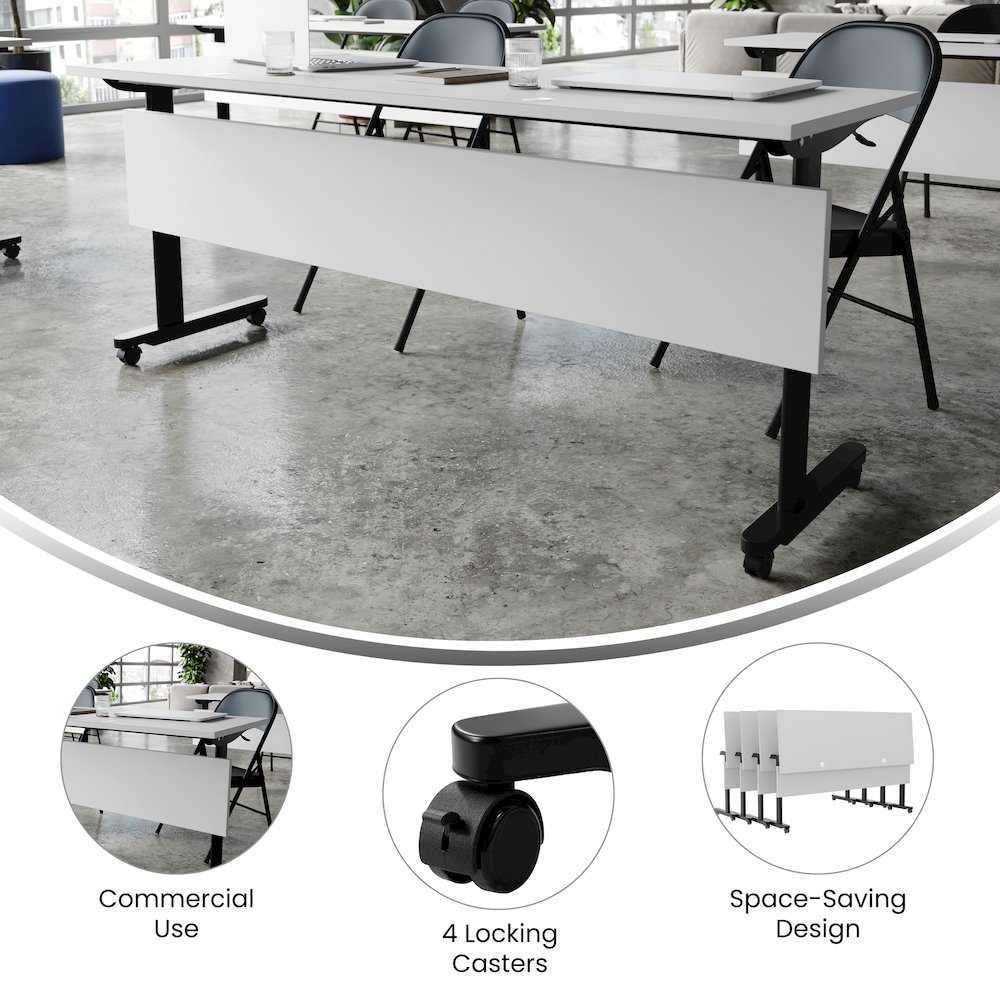 72" x 24" Nesting Flip Training Table with T-Legs, Modesty Panel, Gray Tabletop. Picture 4