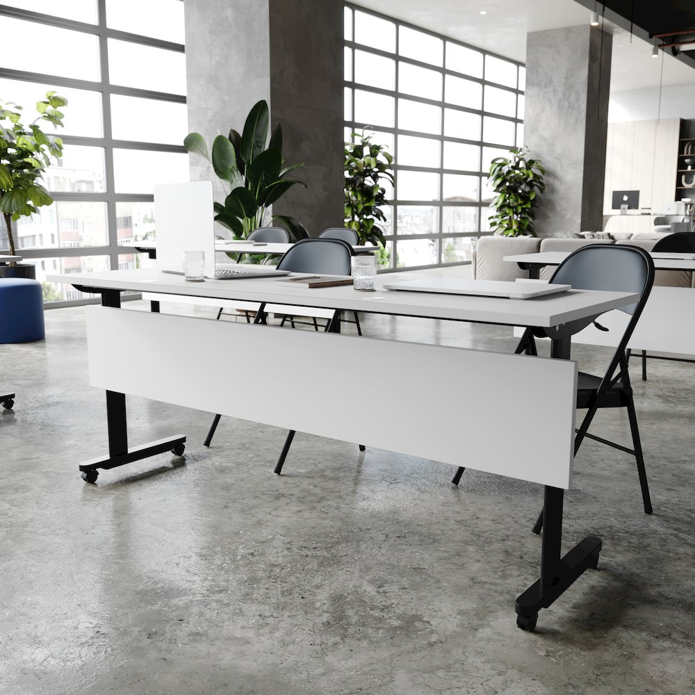 72" x 24" Nesting Flip Training Table with T-Legs, Modesty Panel, Gray Tabletop. Picture 3