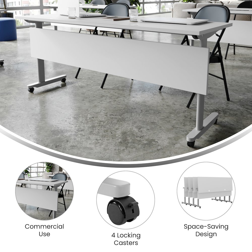 72" x 24" Nesting Flip Training Table with T-Legs, Modesty Panel, Gray Tabletop. Picture 4
