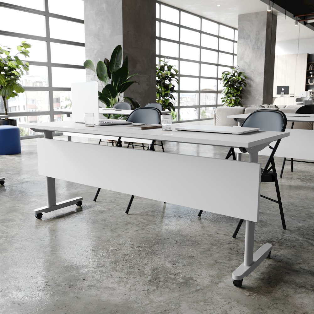 72" x 24" Nesting Flip Training Table with T-Legs, Modesty Panel, Gray Tabletop. Picture 3