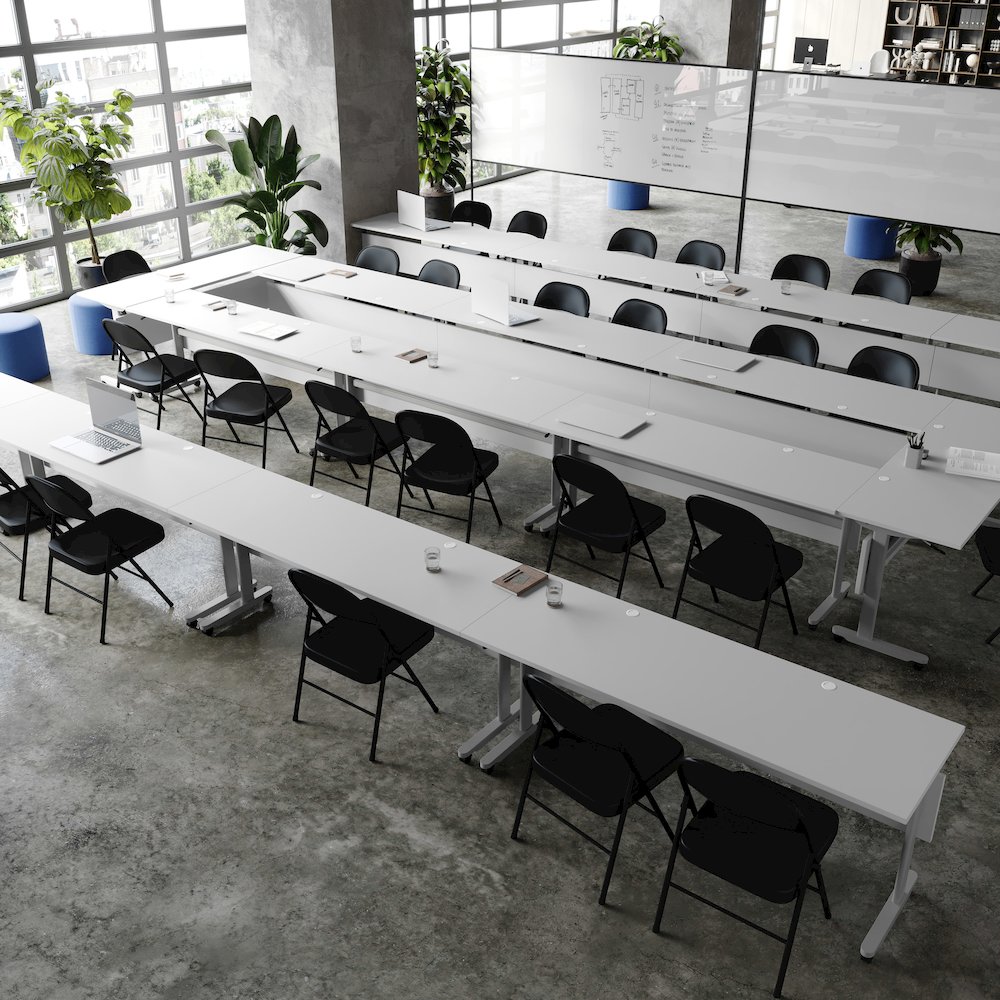 72" x 24" Nesting Flip Training Table with T-Legs, Modesty Panel, Gray Tabletop. Picture 7