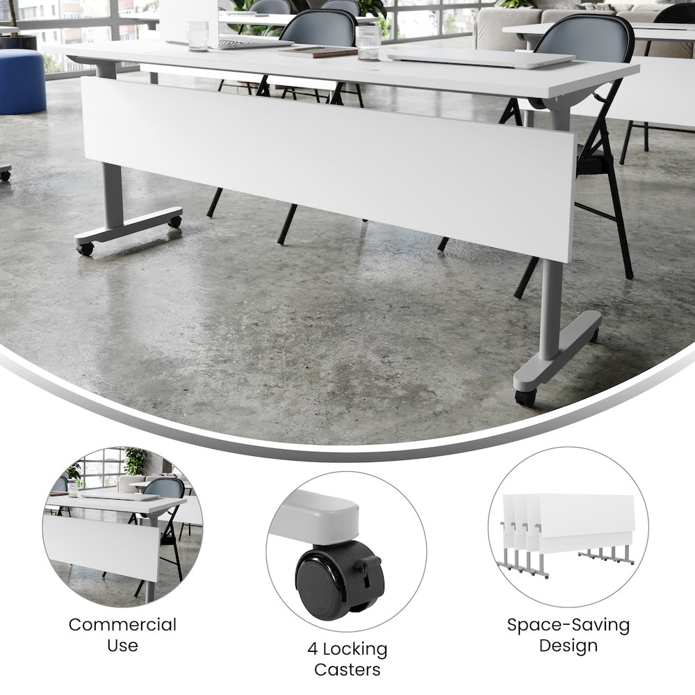 72" x 24" Nesting Flip Training Table with T-Legs, Modesty Panel, White Tabletop. Picture 4