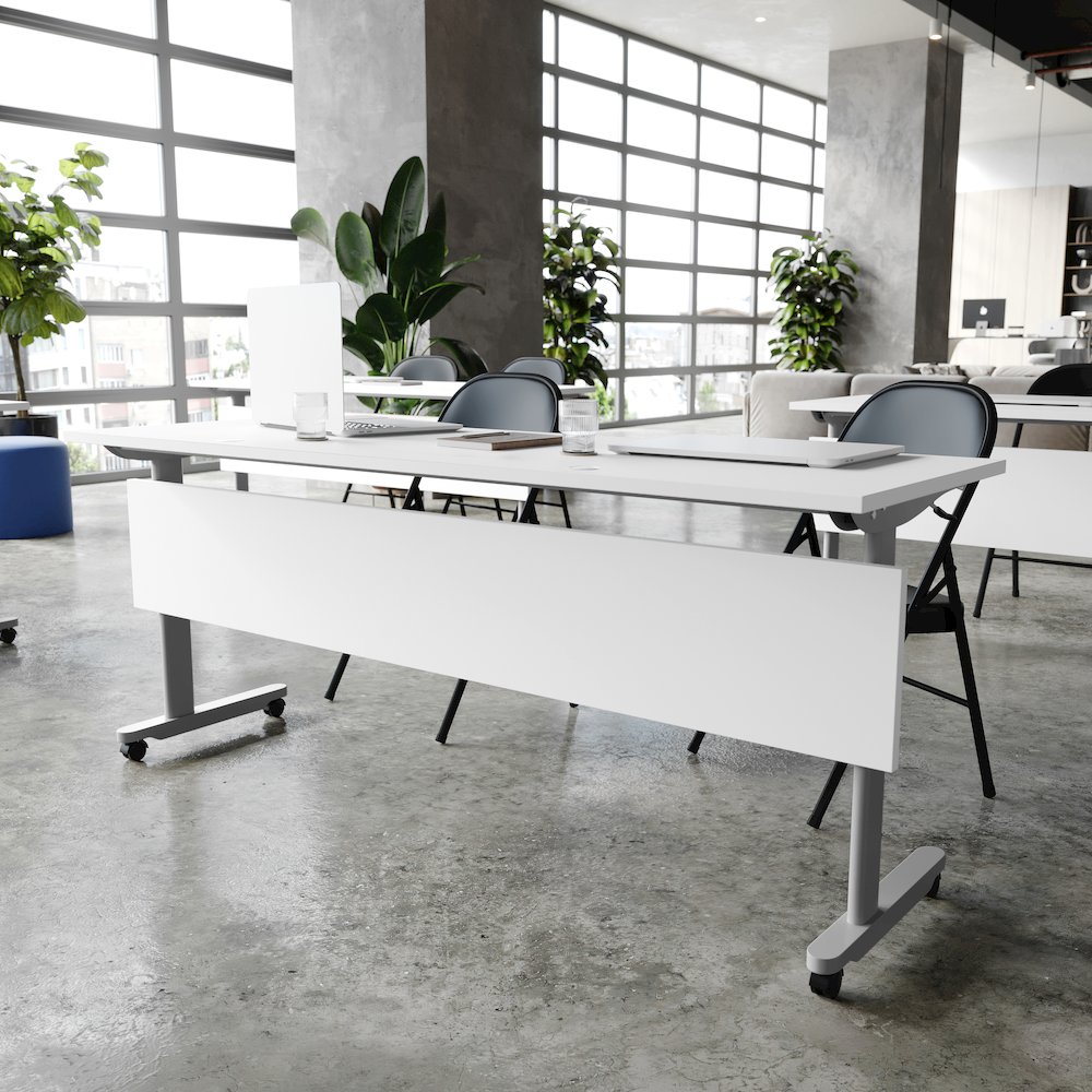 72" x 24" Nesting Flip Training Table with T-Legs, Modesty Panel, White Tabletop. Picture 3
