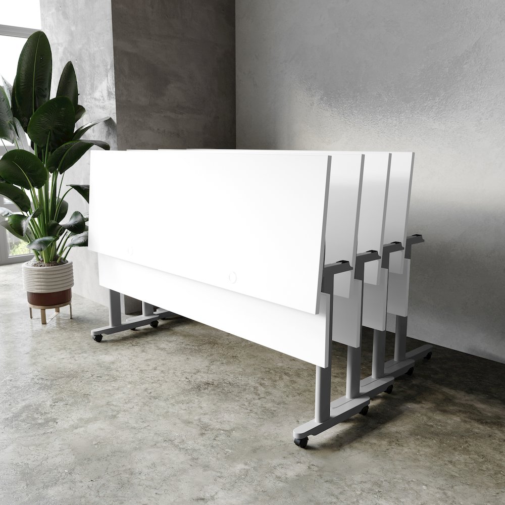 72" x 24" Nesting Flip Training Table with T-Legs, Modesty Panel, White Tabletop. Picture 6