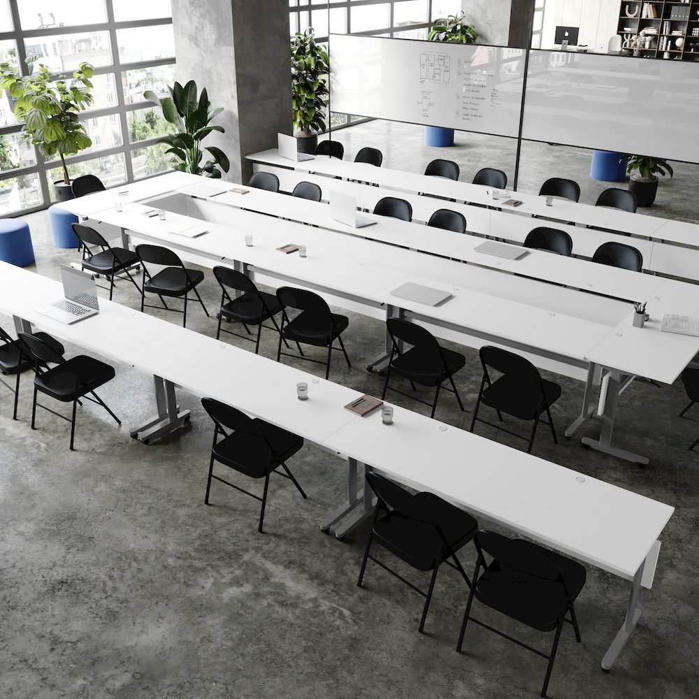 72" x 24" Nesting Flip Training Table with T-Legs, Modesty Panel, White Tabletop. Picture 7
